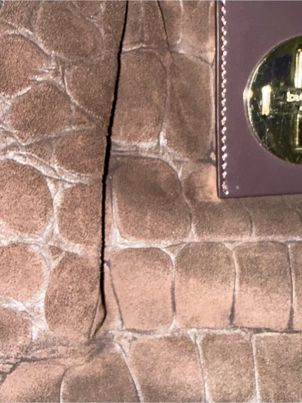 kate spade Brown Croc-Embossed Suede Satchel with Patent Trim